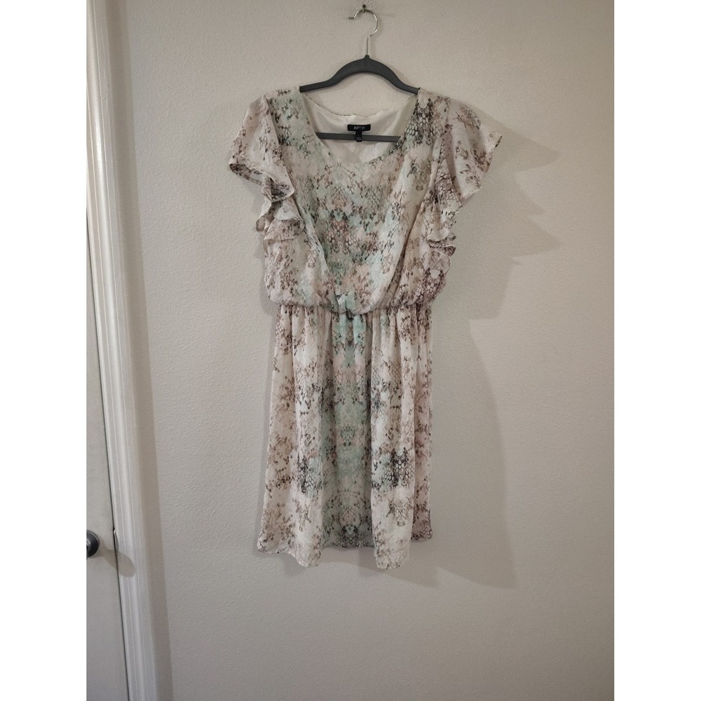 Apt. 9 Womens Snakeskin Print Flutter Sleeve Blouson Waist Dress  Cream Mint